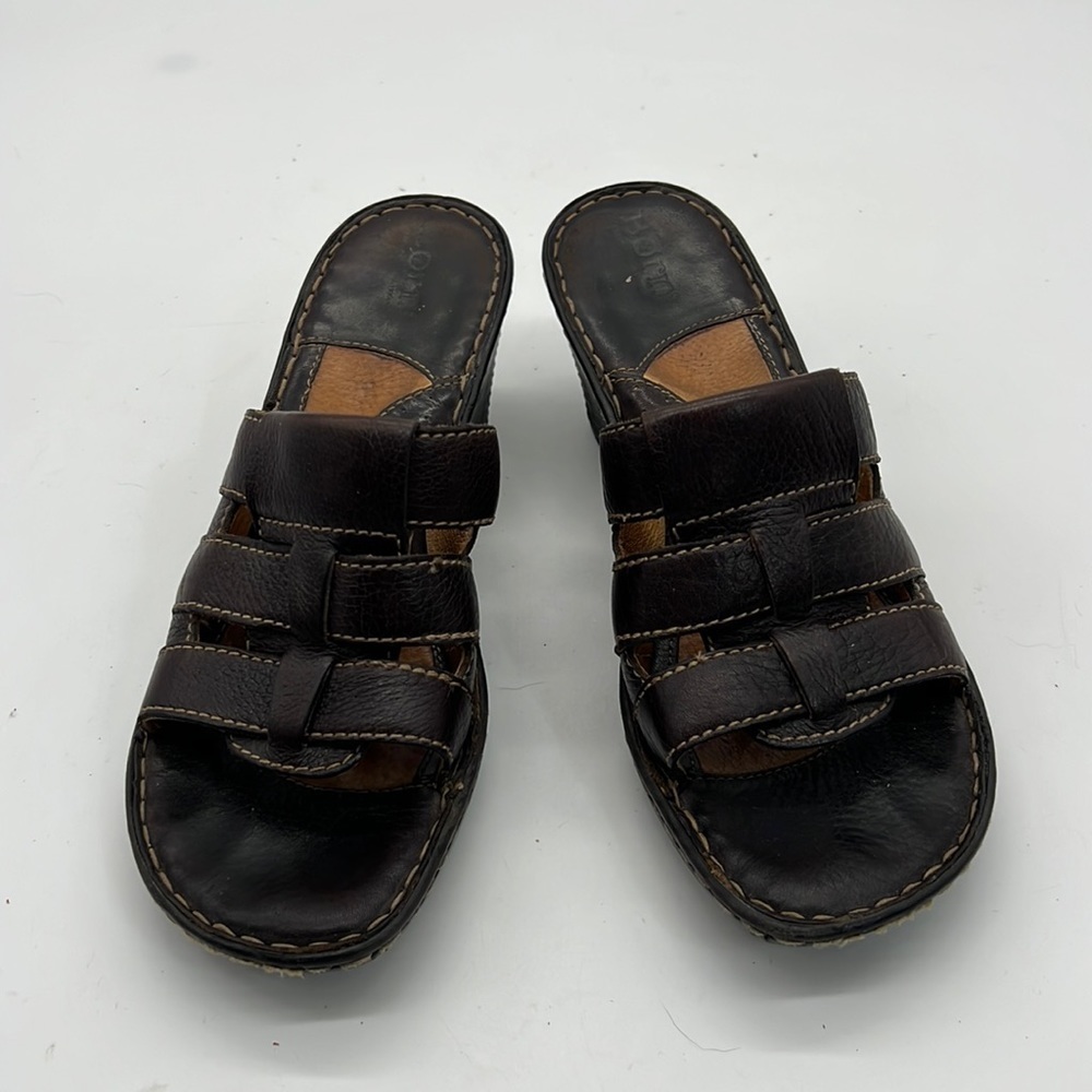 Born Dark Brown Slip on Wedge Sandals size 8